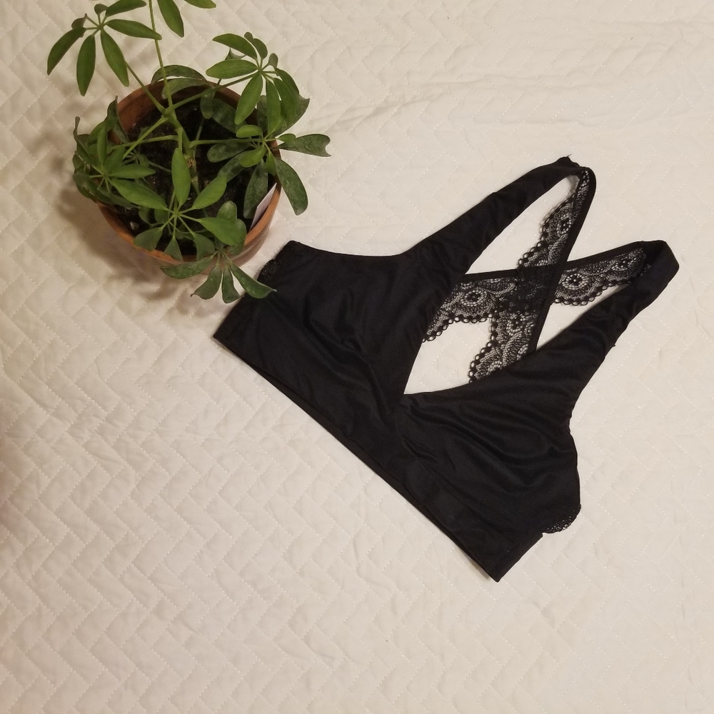 💐Black Wrap Front Bralette with Lace